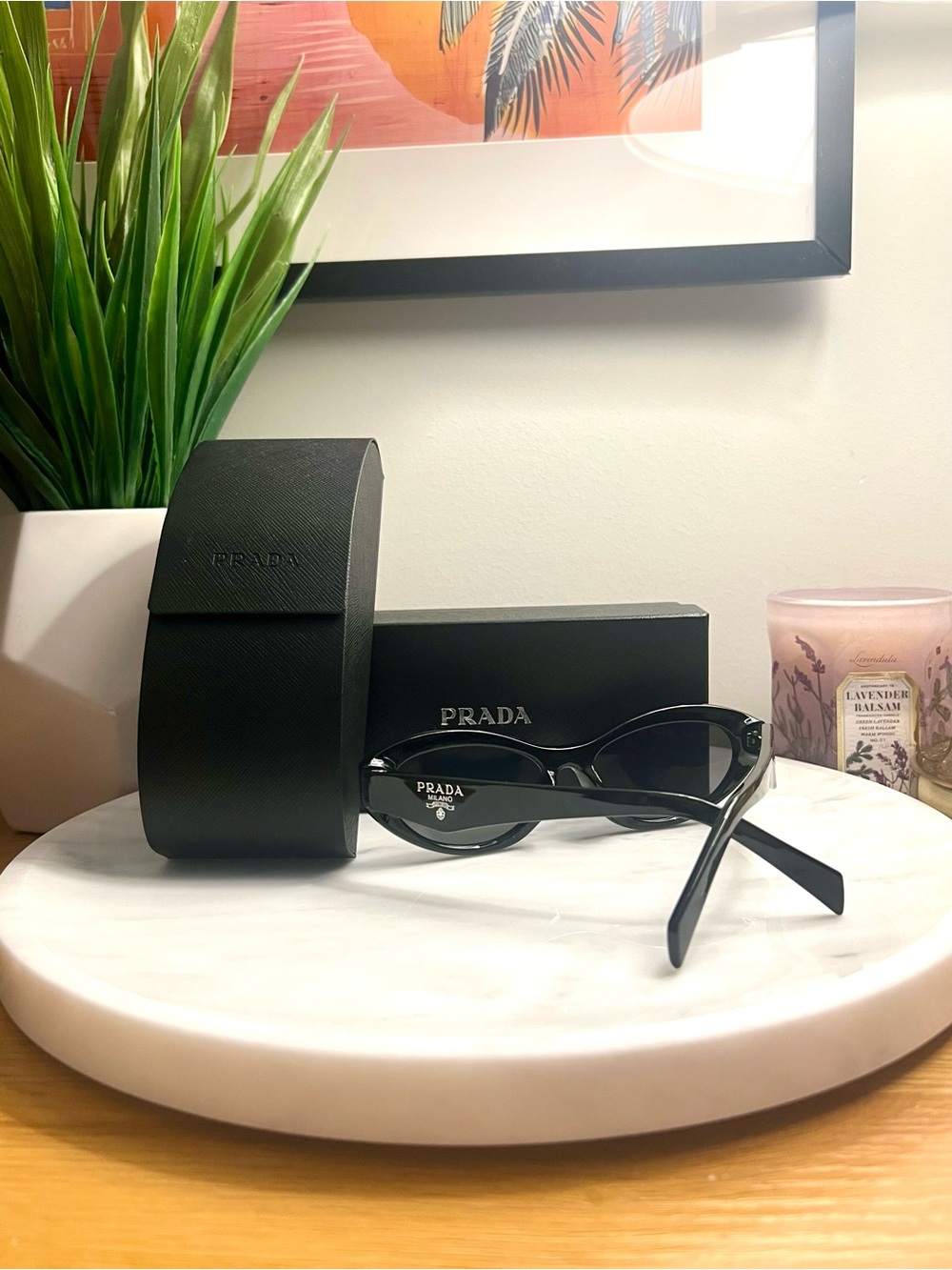 *Tiny Dent Defect* PRADA Sunglasses Symbole Small Oval Acetate Black - Picture 4 of 4